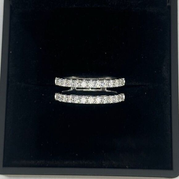 GRA Moissanite Diamond Wedding Ring Enhancer Double Row Band Brilliant Size 10 - Picture 1 of 12